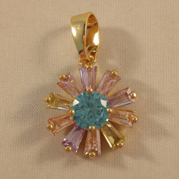 18K Yellow Gold Filled Sunflower Sea Blue Diamond Zircon Necklace Pendant Gift - Picture 2 of 5